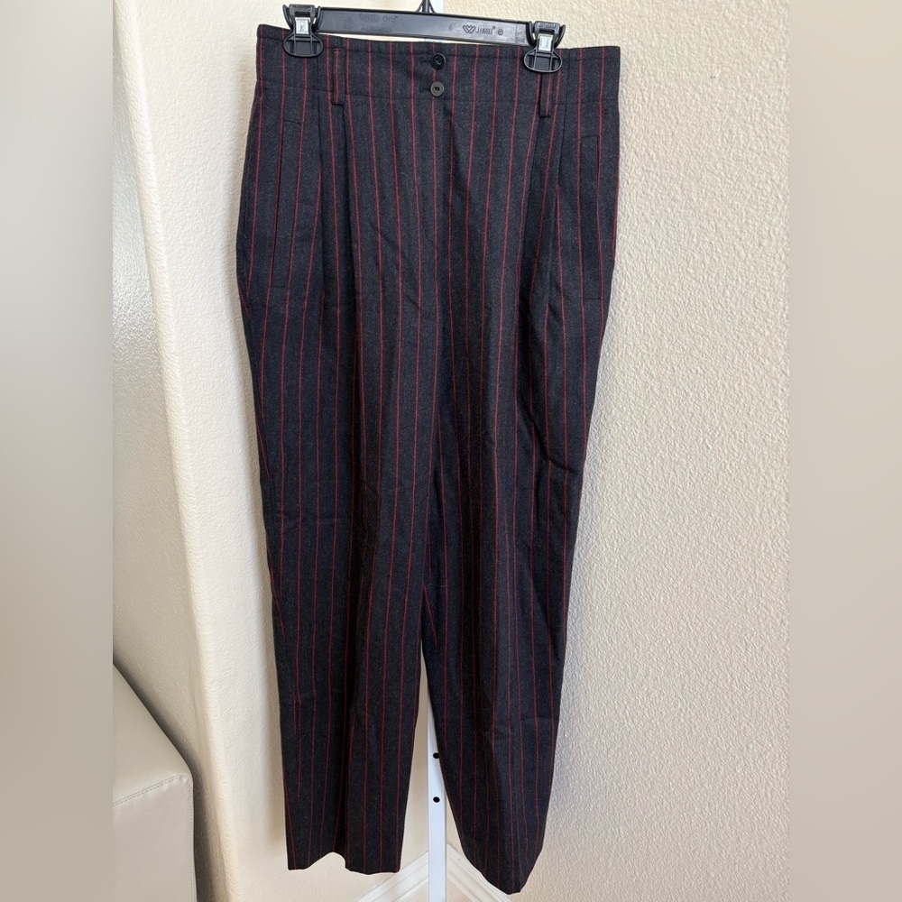 Escada by Margaretha Ley Wool Stripes Trousers in Grey and Red - Size 42